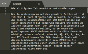 Text mit inkorrekt hinterlegtem Zeichensatz